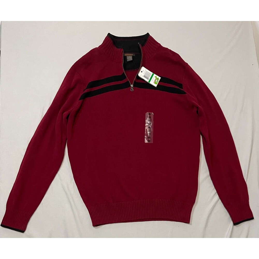 Dockers Men's L Red 1/4 Zip Stripe Pullover Knit Sweater New With Tags Size L